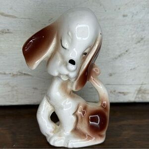 Vintage Basset Hound Figurine Tan And White Bone China Made In Japan, Adorable